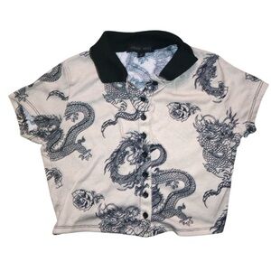 Faded Rose Women’s Black and Tan Dragon Print Crop Top | Size Small
